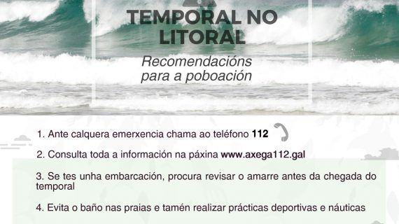 A Xunta alerta dun temporal de nivel laranxa que dará comezo maña no litoral da provincia da Coruña