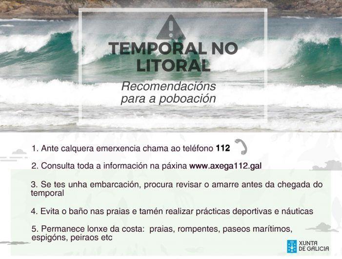 A Xunta alerta dun temporal de nivel laranxa que dará comezo maña no litoral da provincia da Coruña