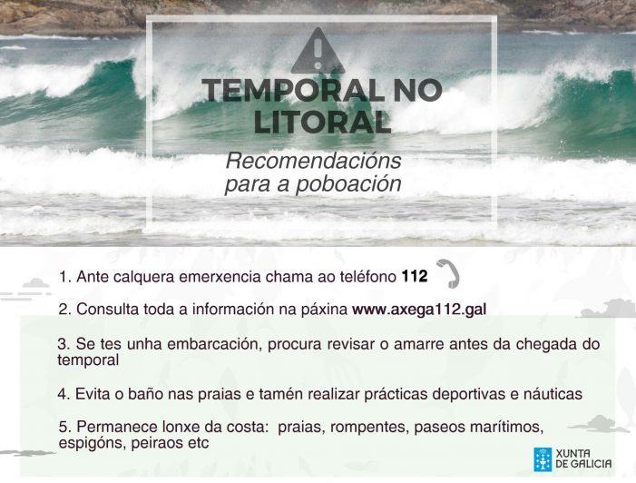 A Xunta activa esta tarde a alerta laranxa por temporal costeiro na Coruña