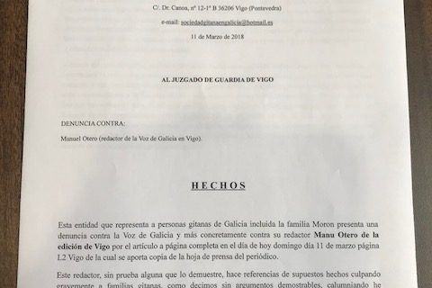 Sociedad Gitana de Galicia denuncia al redactor de un contenido publicado en La Voz de Galicia