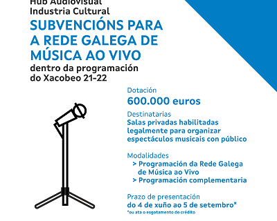 La Xunta convoca una nueva línea de ayudas a las salas de conciertos dotada con 600.000 euros para reactivar la Red Gallega de Música en directo