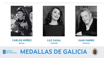 Rueda anuncia la concesión de las Medallas de Oro de Galicia de este año a los músicos Juan Pardo, Luz Casal y Carlos Núñez